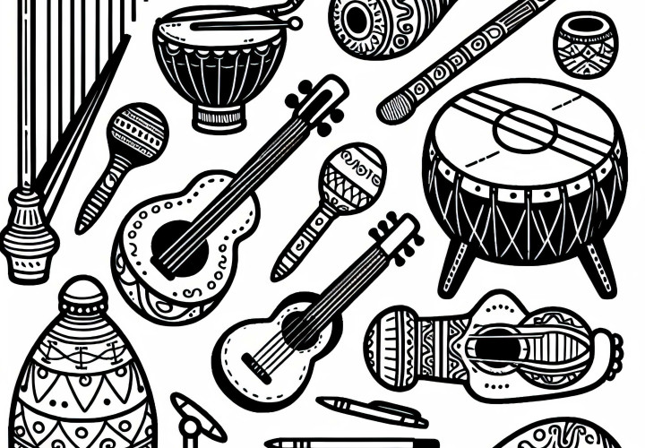 Traditional exotic instruments - Free coloring page