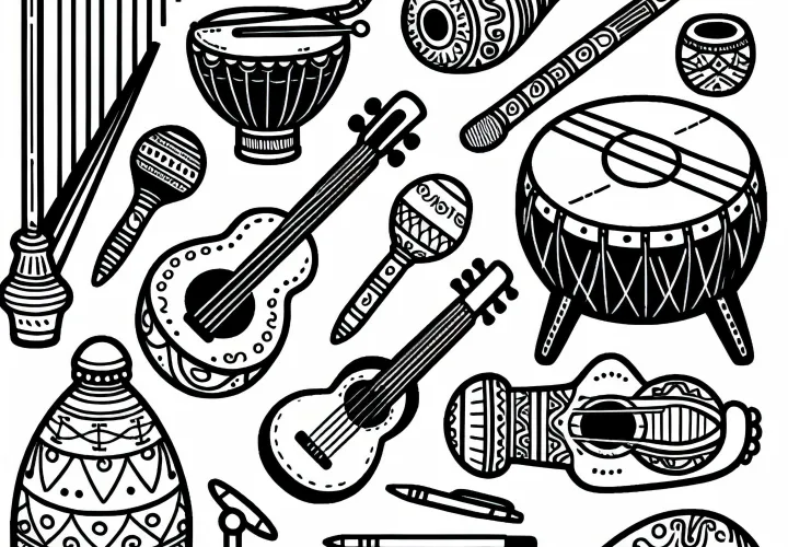 Traditional exotic instruments - Free coloring page
