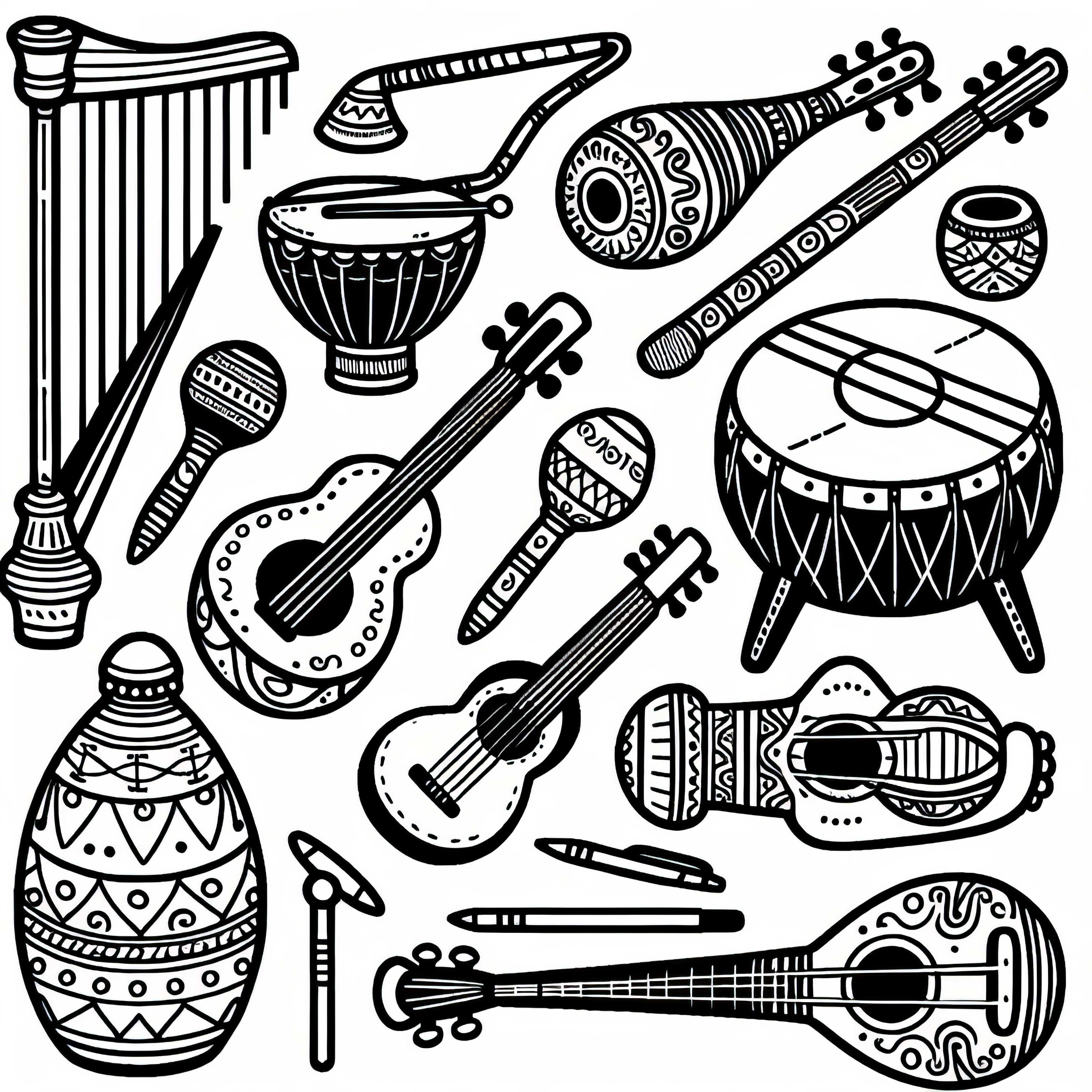 Traditional exotic instruments - free coloring page