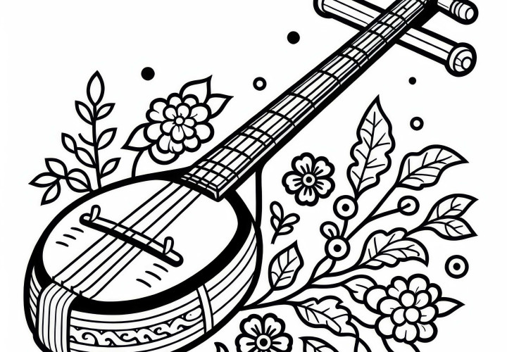 Shamisen Coloring Template: Traditional Instrument Free