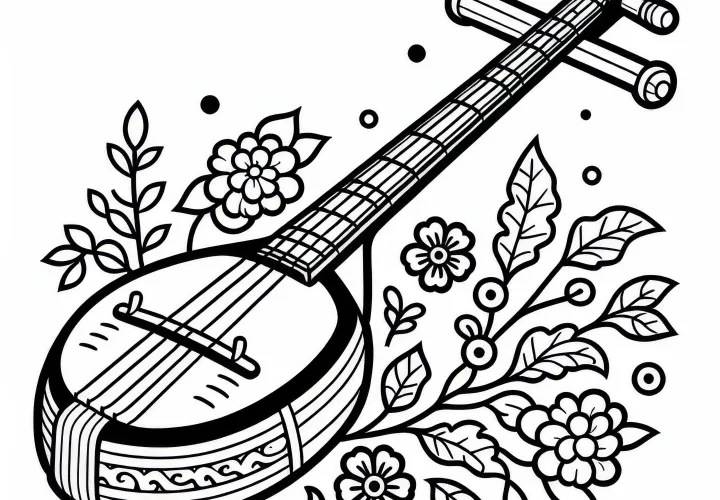 Shamisen Coloring Template: Traditional Instrument Free