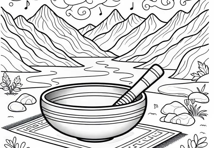 Coloring page of a singing bowl as a musical instrument for free