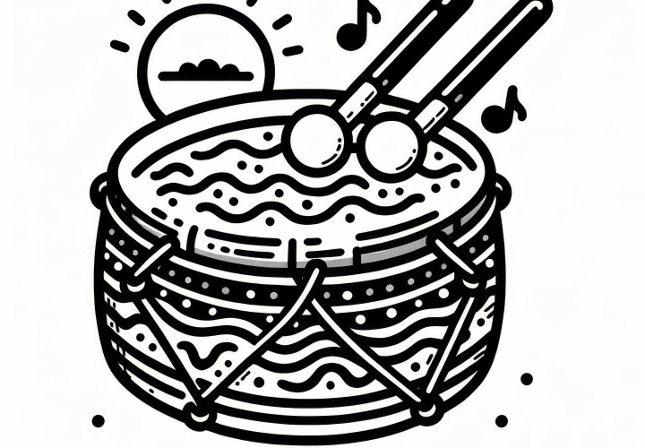 Coloring page of an ocean drum – Free musical instrument template
