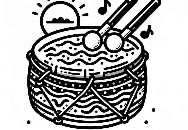 Coloring page of an ocean drum – Free musical instrument template