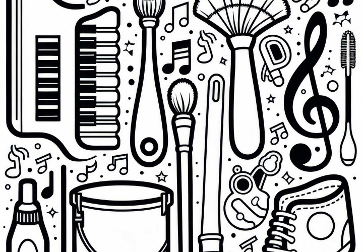 Cleaning Brushes Coloring Page for Musical Instrument Accessories – Free Download