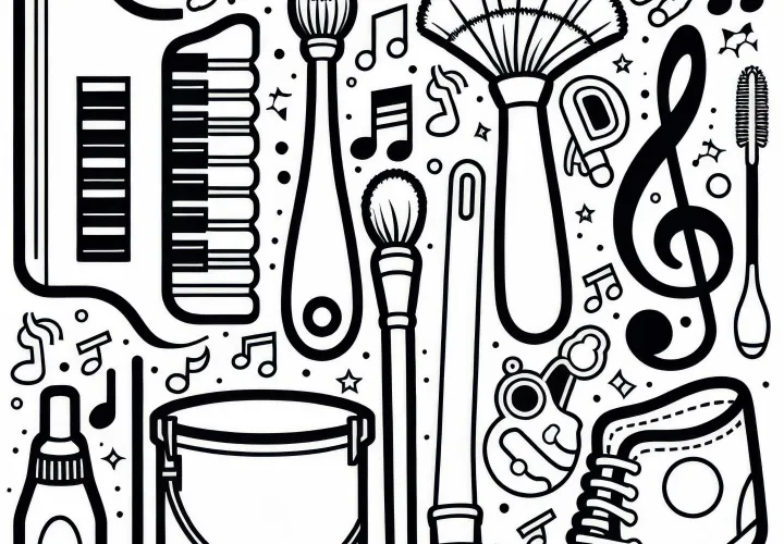 Cleaning Brushes Coloring Page for Musical Instrument Accessories – Free Download