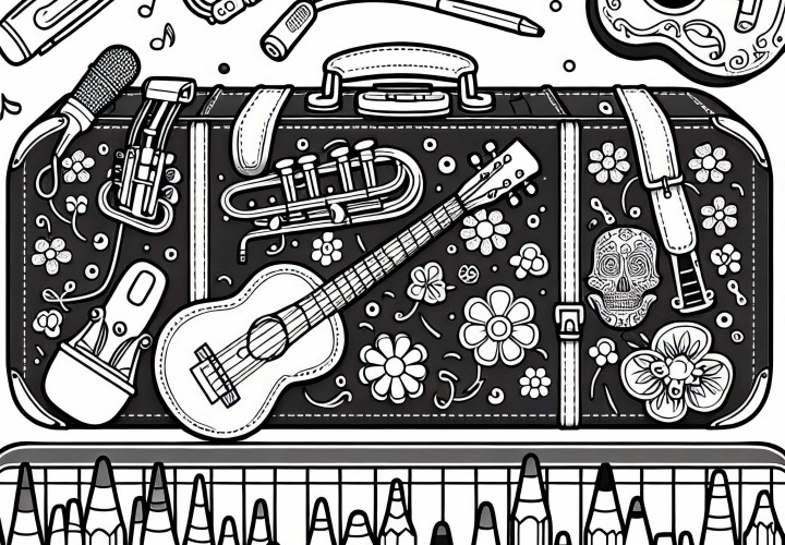 Instrument case coloring page for musical instruments - Free coloring accessory