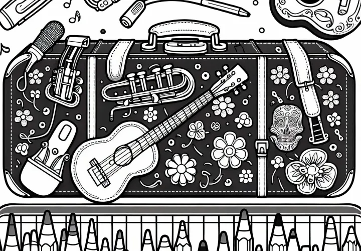 Instrument case coloring page for musical instruments - Free coloring accessory