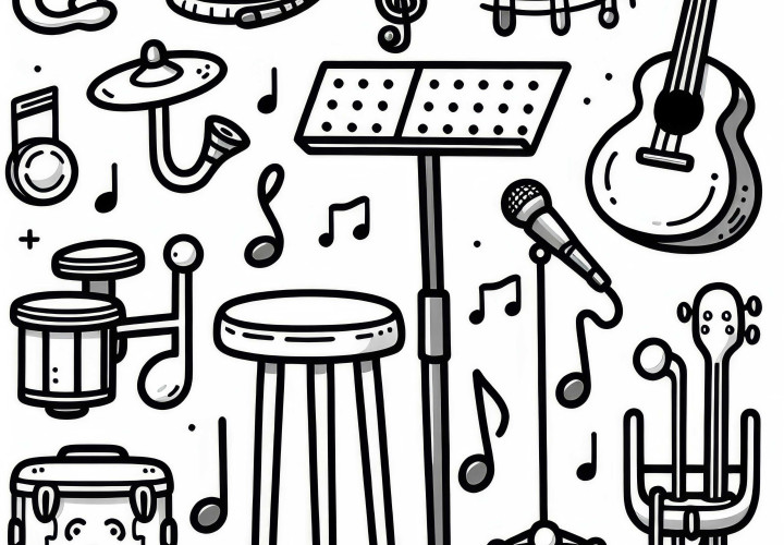 Instrument stand coloring template for musical instruments: Free download