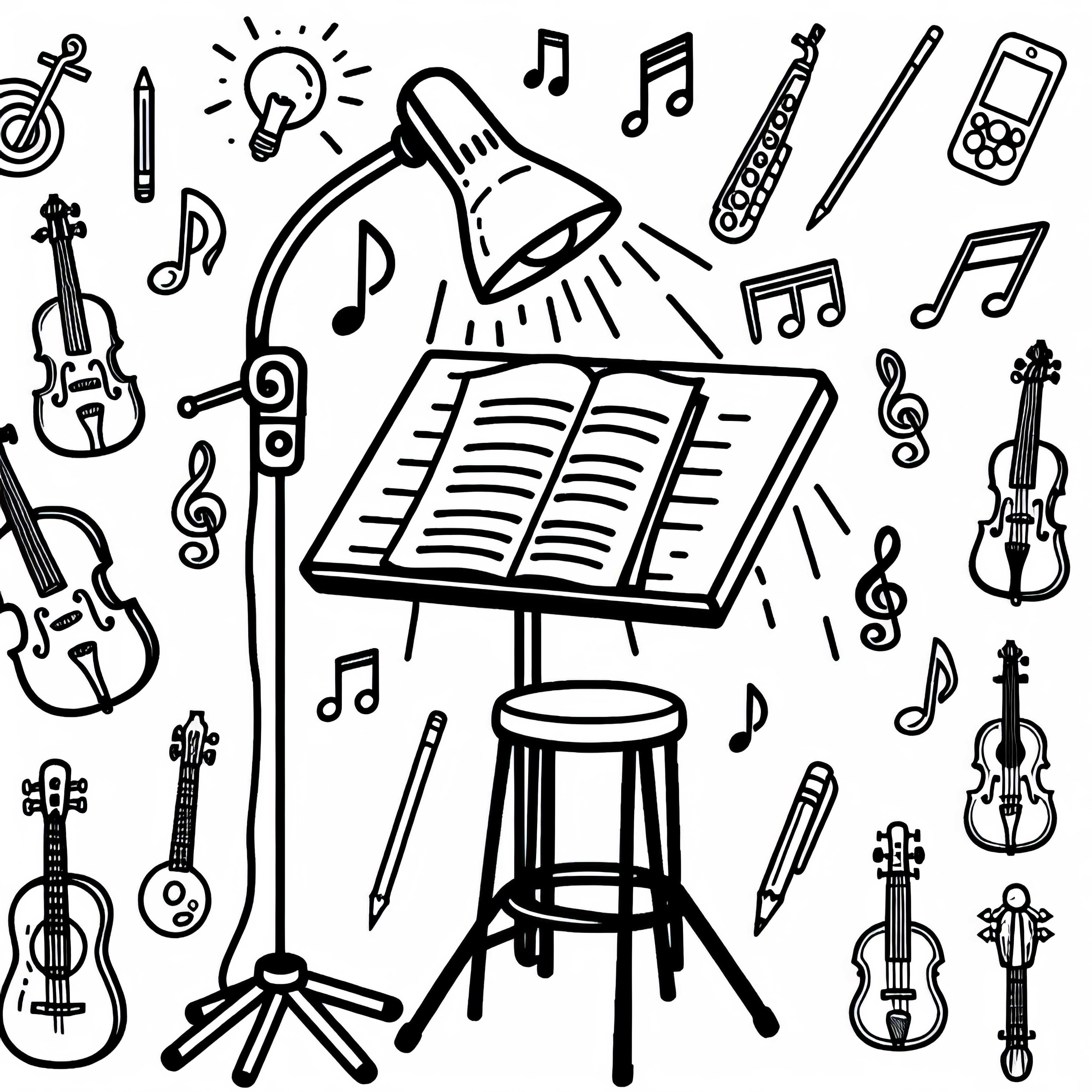 Coloring page of a reading lamp for sheet music &ndash; Free accessories for musical instruments