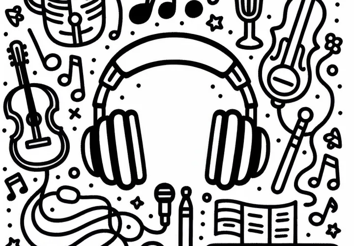 Headset for musicians as a coloring picture for musical instrument accessories free of charge