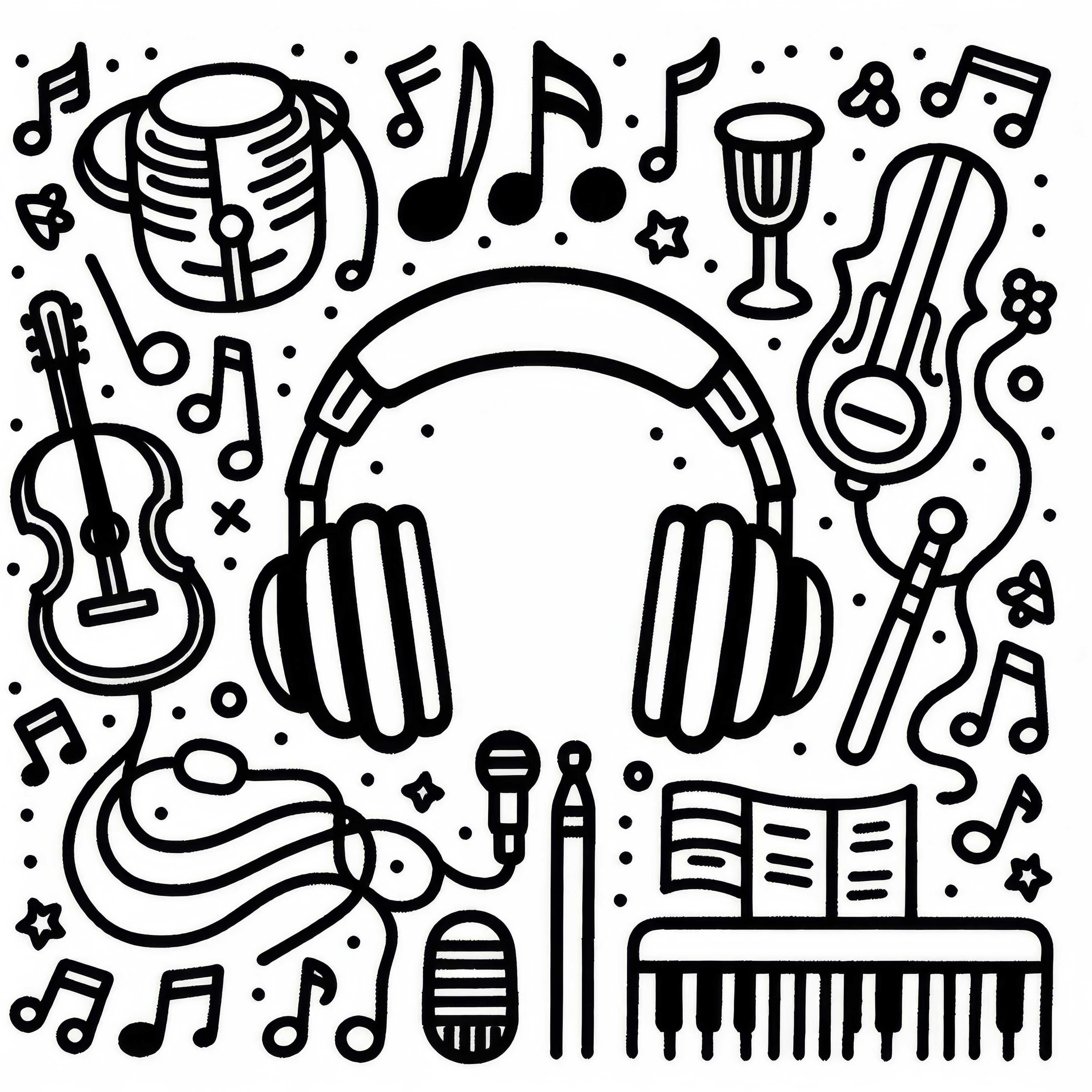 Headset for musicians as a coloring page for musical instrument accessories free of charge
