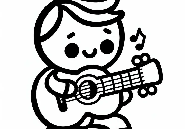 Boy playing guitar - Simple coloring page free