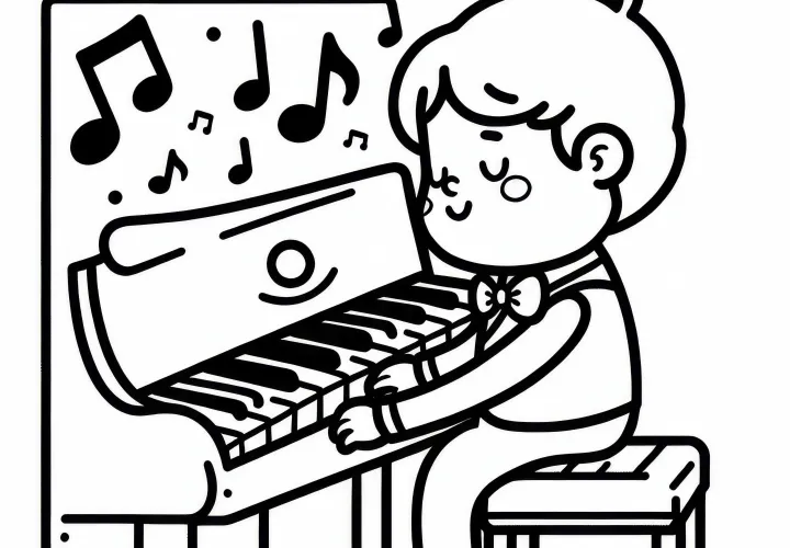 Boy plays piano - Simple coloring template free