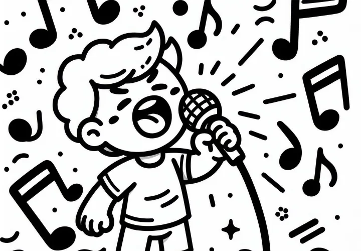 Boy singing - Coloring page Free