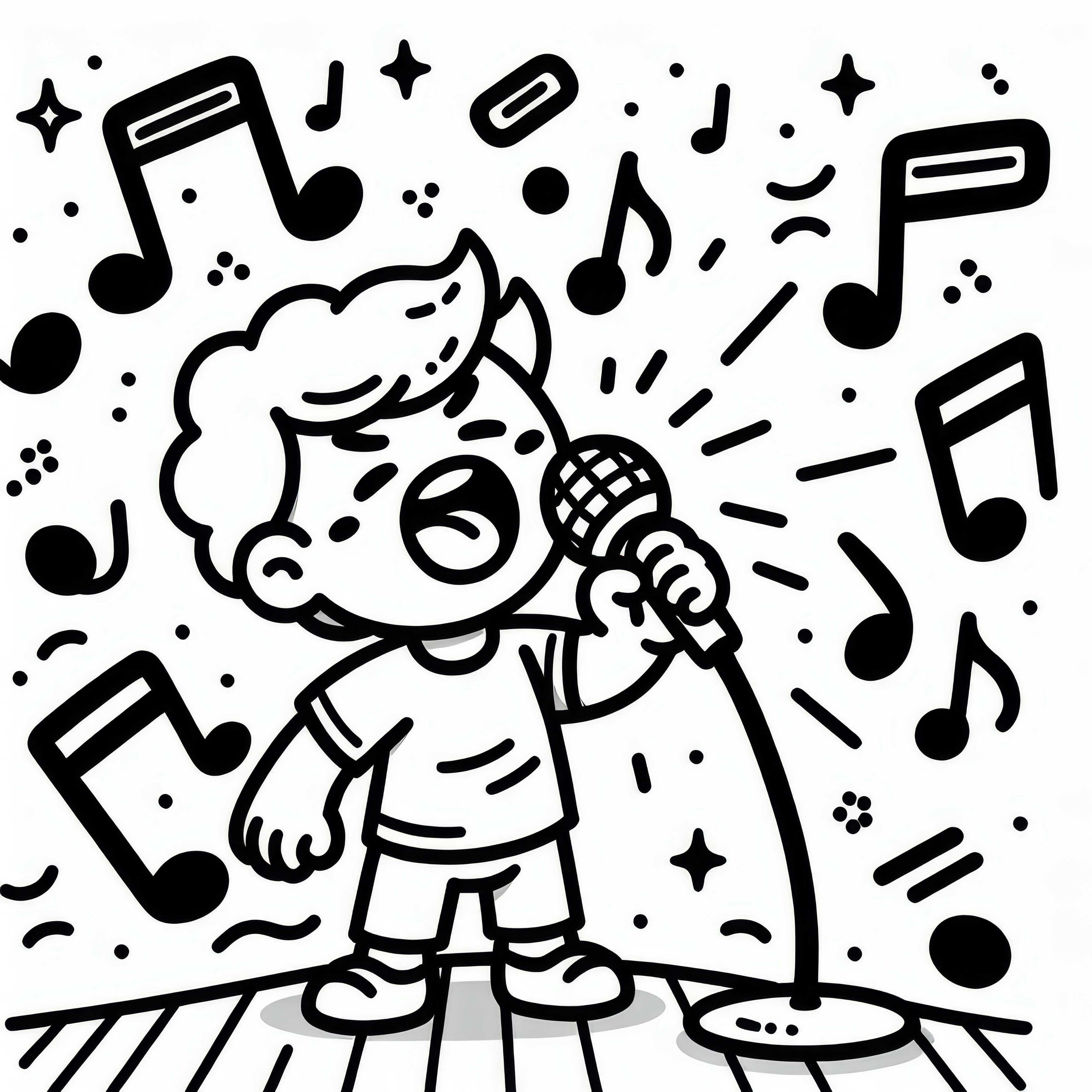 Boy Singing &ndash; Coloring Template Free