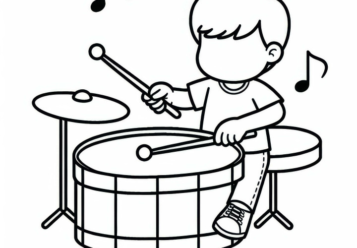 Boy playing drums – Free coloring page
