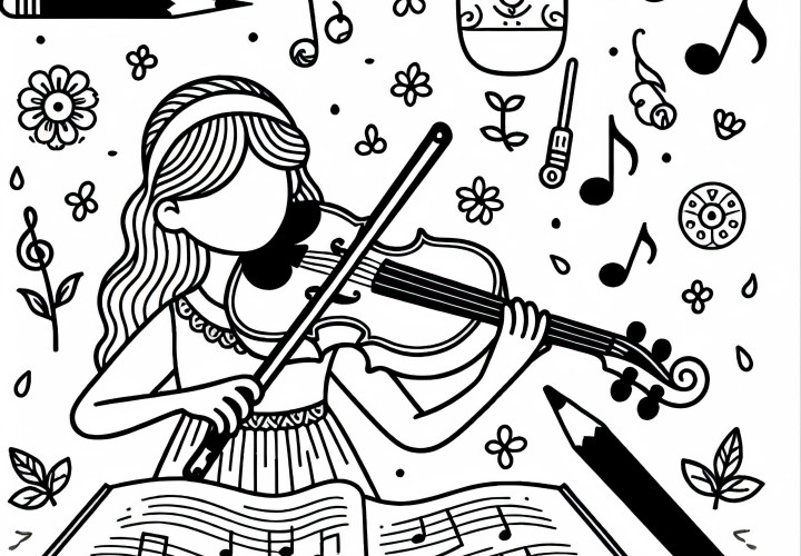 Woman playing violin as coloring template free