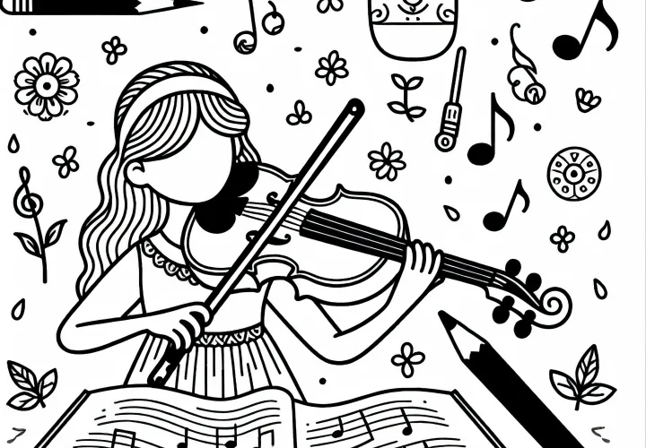 Woman playing violin as coloring template free
