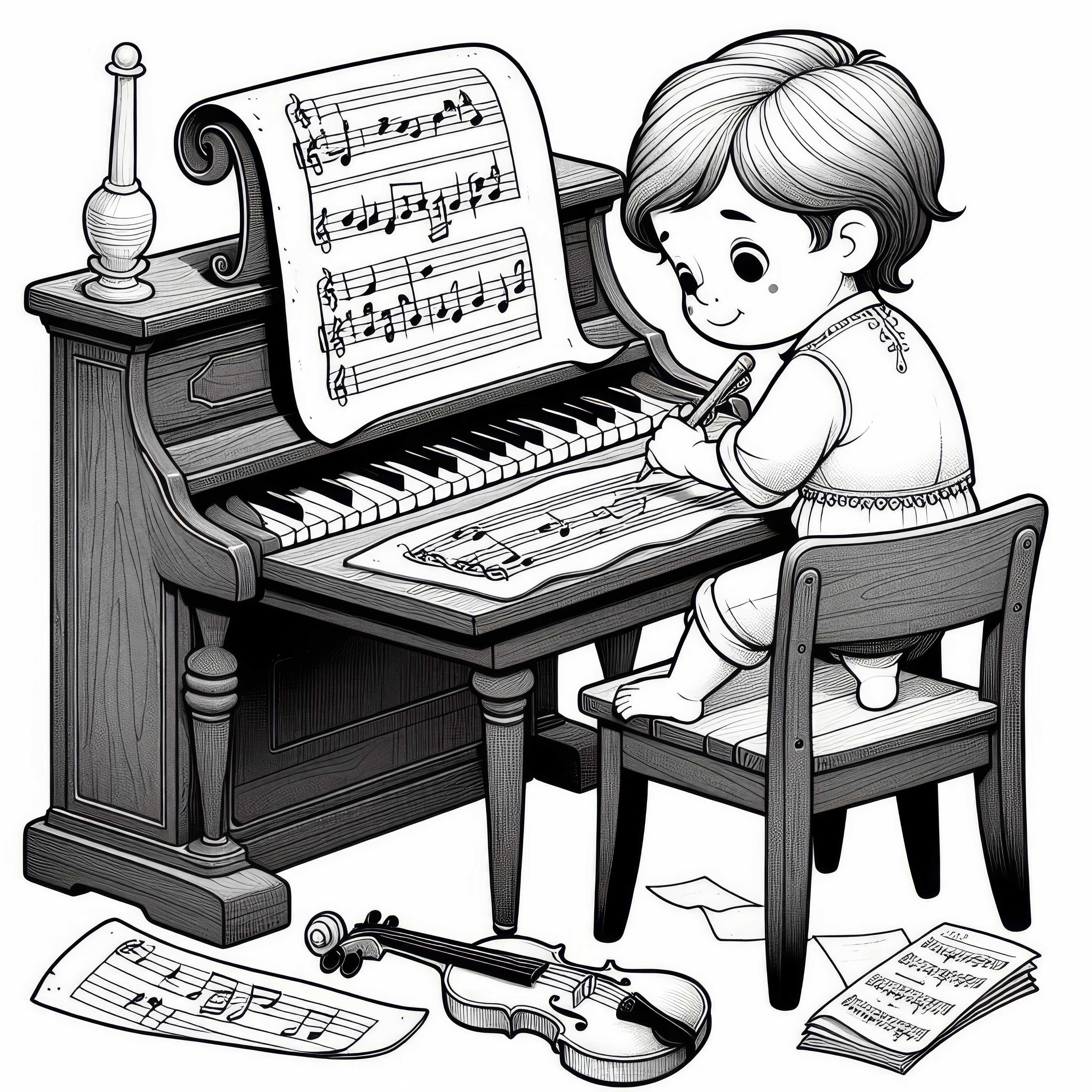 Dívka skládá hudbu – omalovánka zdarma