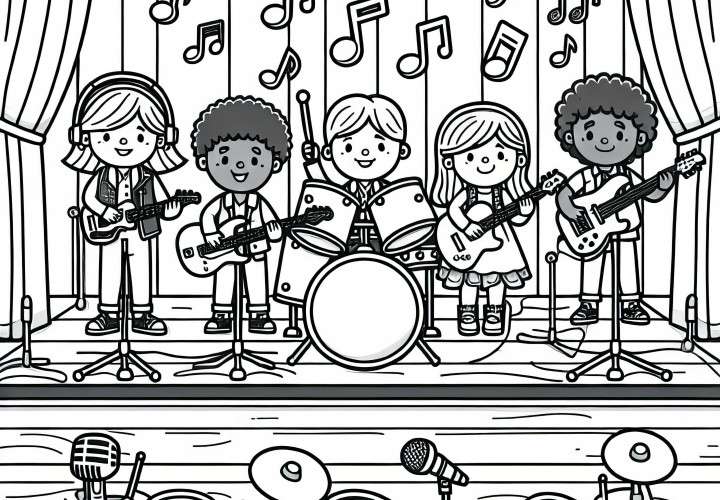 Band on Stage Coloring Page Free