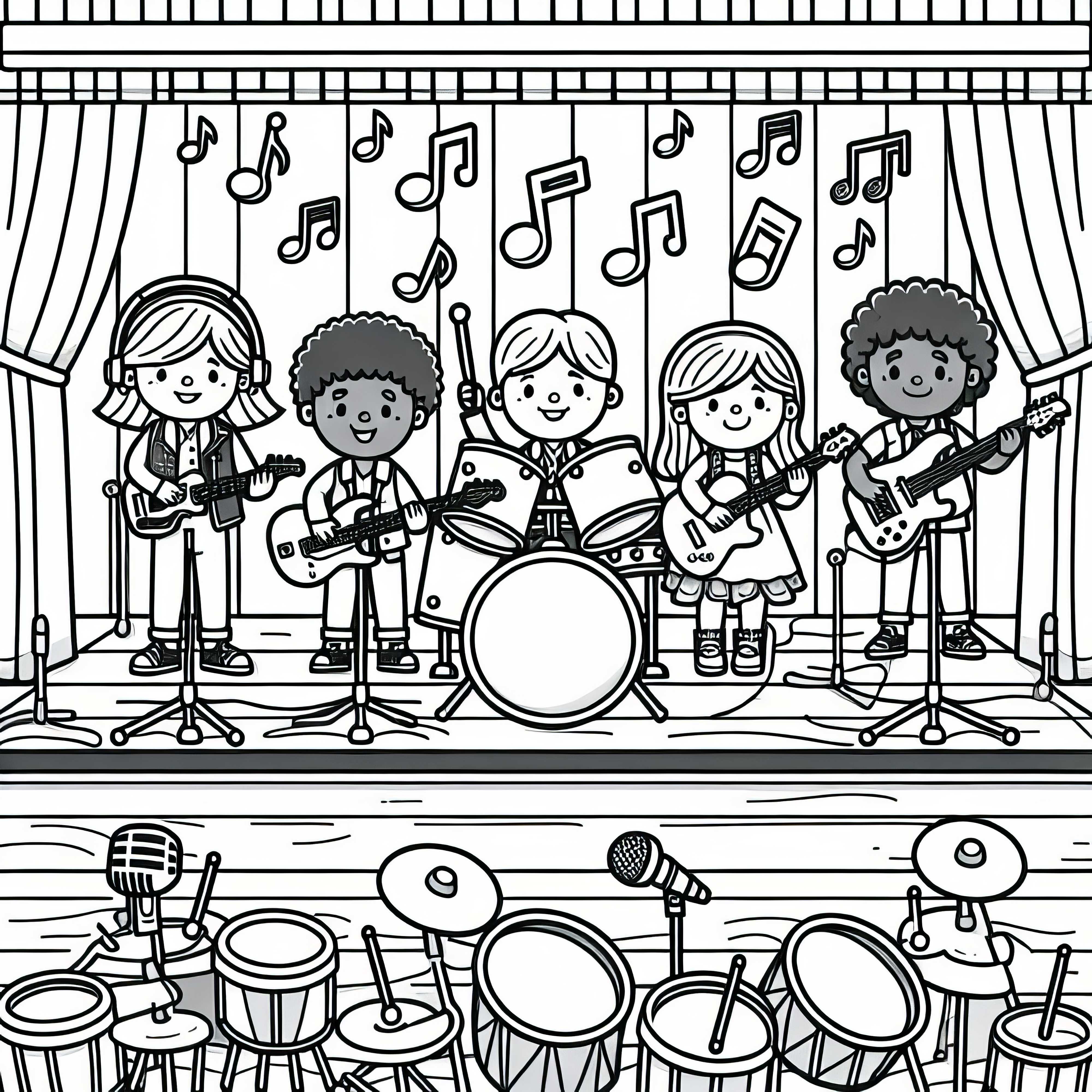 Bend na odru barvna predloga brezplačno Poslikava za barvanje banda na odru brezplačno