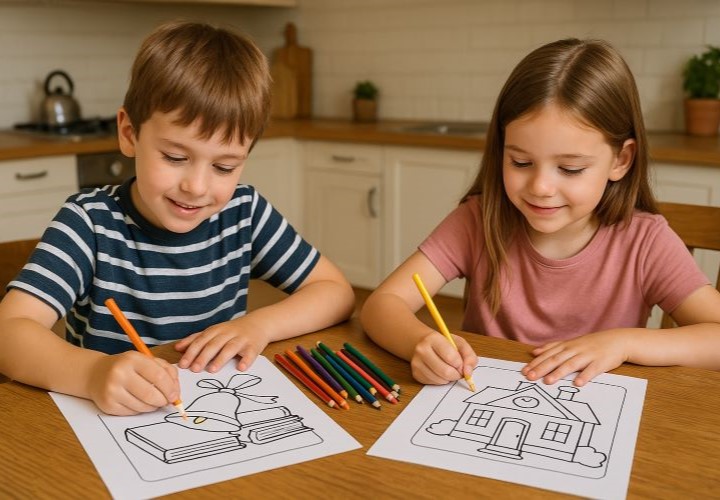 Skole, familie, arbeid – Malebilder med hverdagsbilder