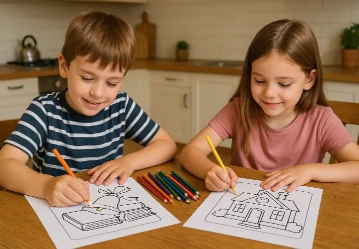 Skole, familie, arbeid – Malebilder med hverdagsbilder