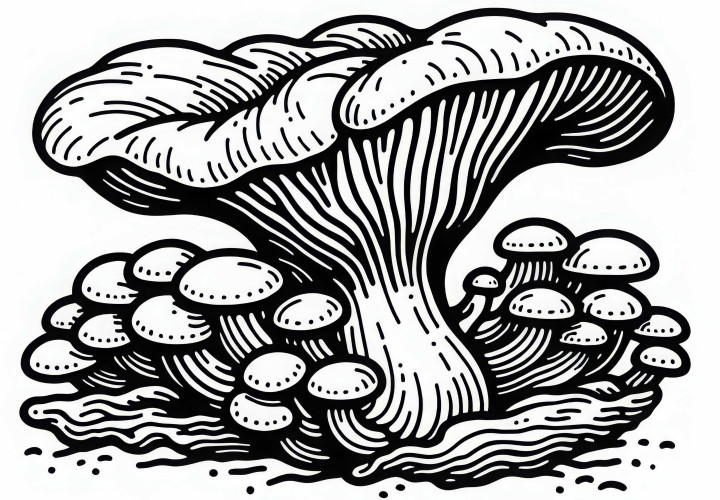 Ingyenes színezőlap egy osztriga gombáról (Pleurotus ostreatus)