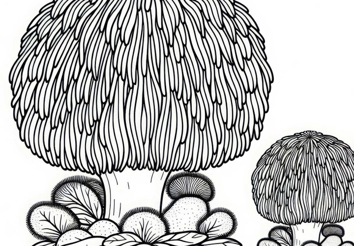 Igelstachelbart Hericium Coralloides színezőlap - Ingyenes színező kép gombaszeretőknek