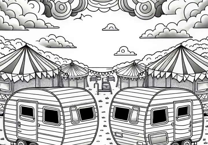 Two Caravans Standing Side by Side – Free Coloring Page