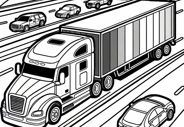 Grande caminhão na autoestrada - desenho para colorir gratuito