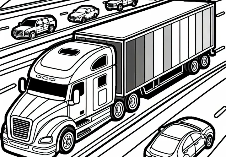 Big truck driving on the highway – free coloring page