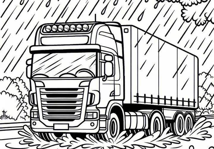 Truck drives through rain - Free coloring page