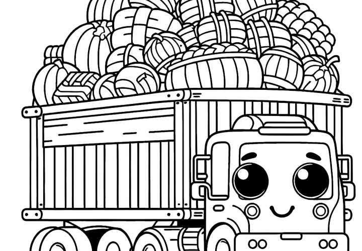 Caminhão de quadrinhos com rosto e carga sobrecarregada - Modelo para colorir gratuito