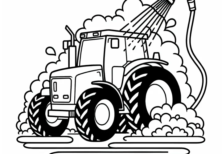 Tractor is sprayed with water – free coloring page