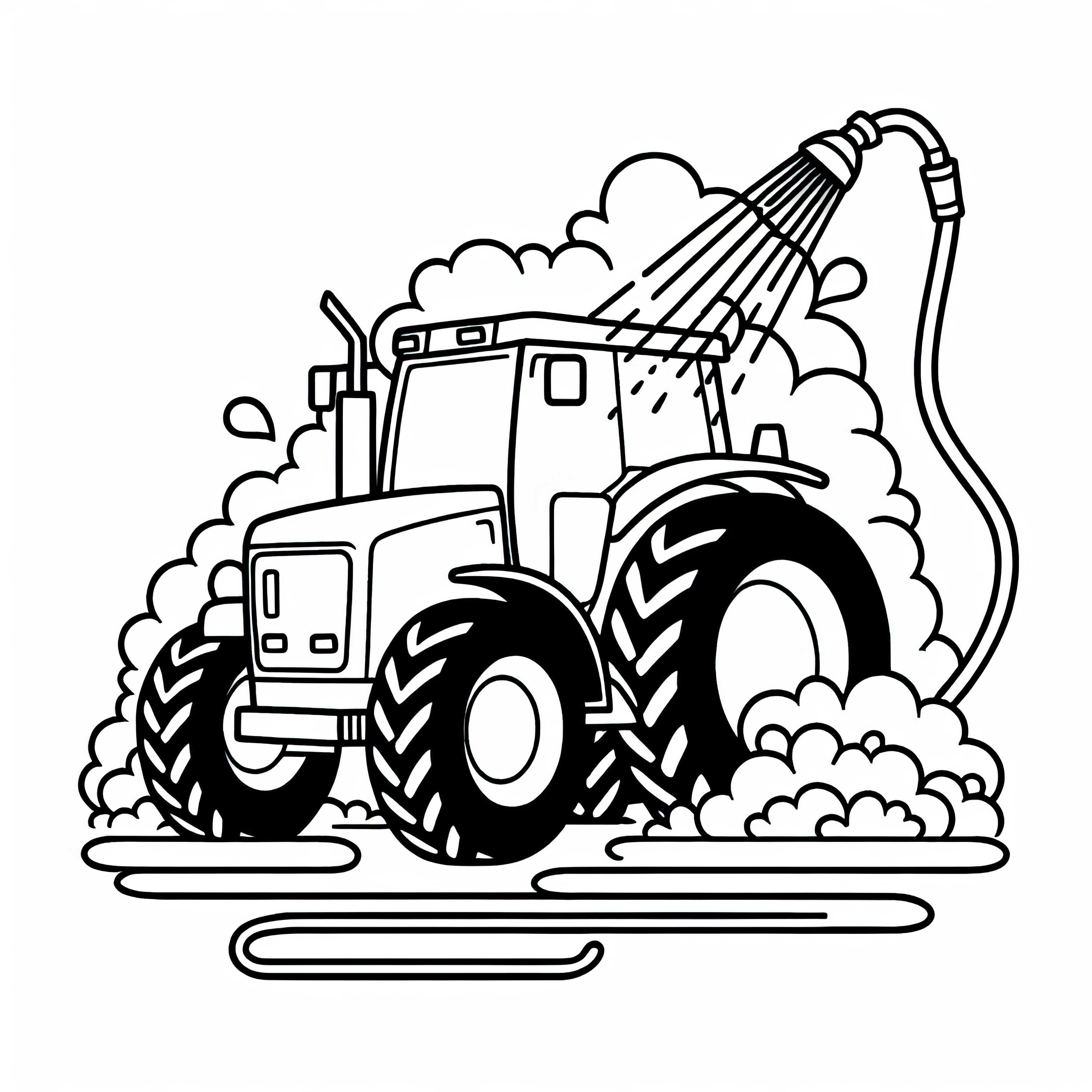 Tractor is sprayed with water – free coloring page