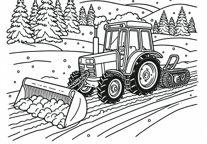 Tractor driving in the snow - coloring page free for you
