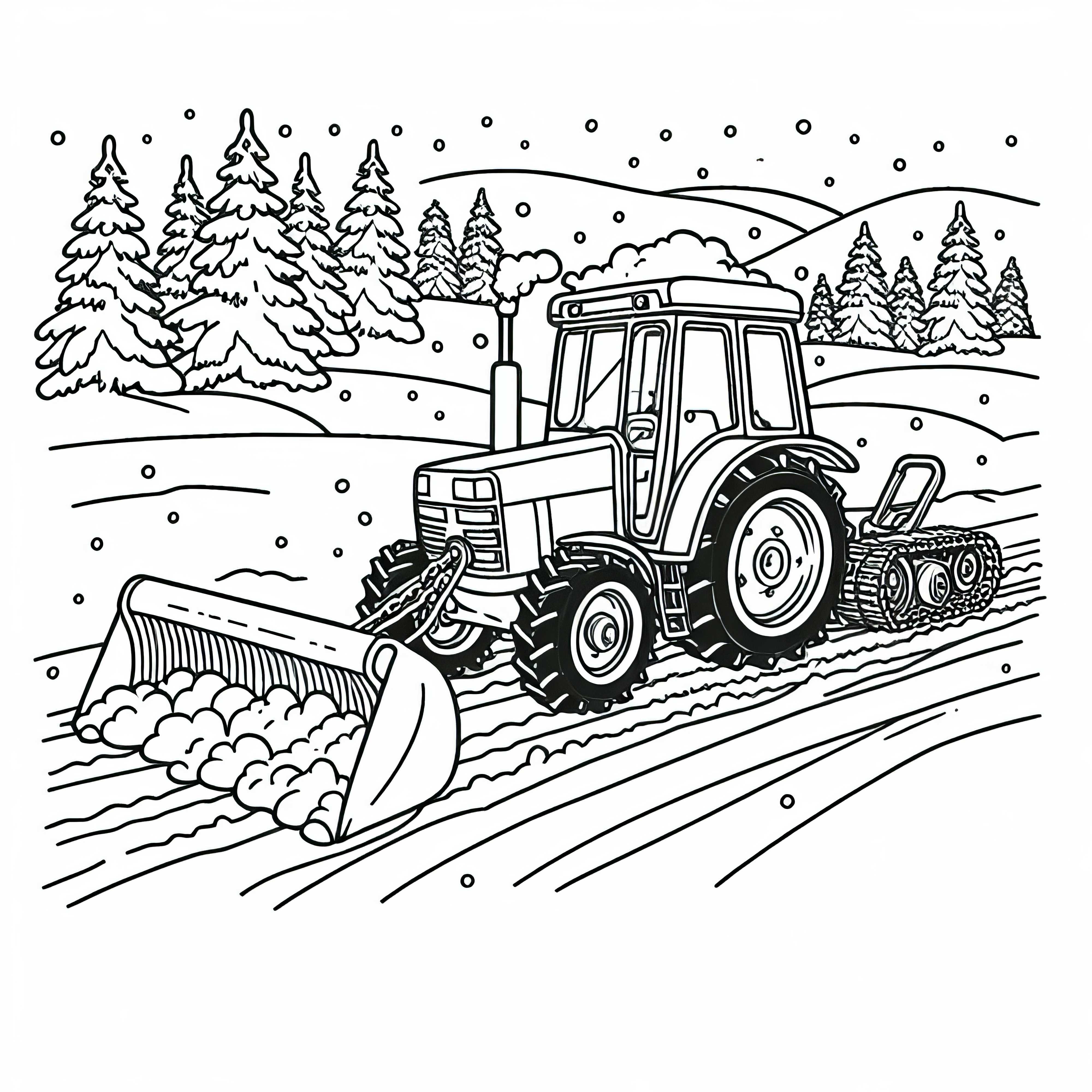 Tractor driving in the snow – Free coloring page for you