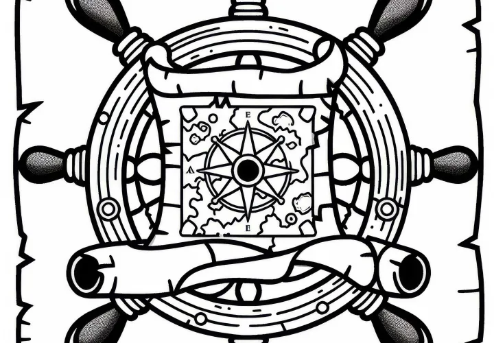 Treasure Map Lying on Steering Wheel Coloring Page Free