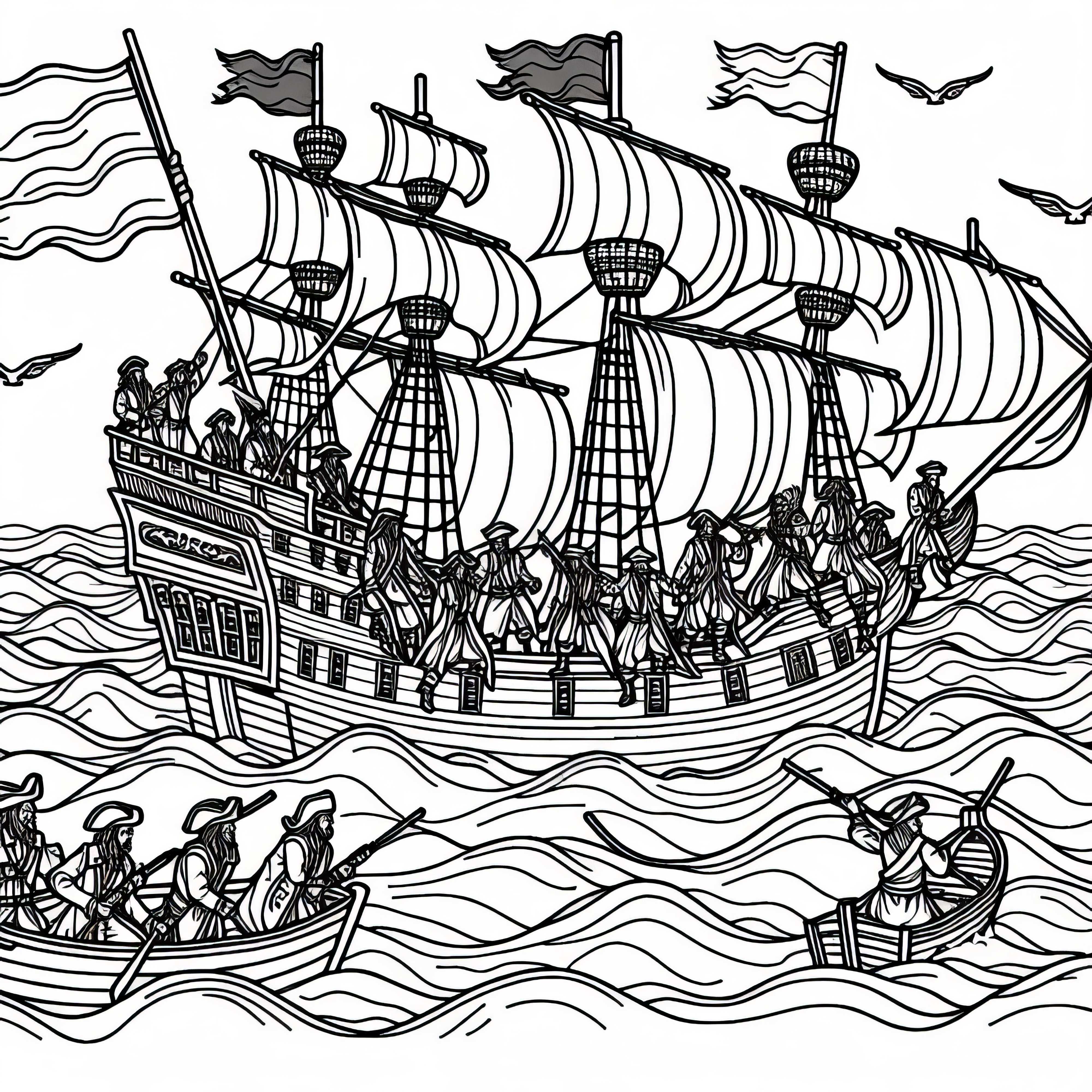 Piraten Entern Handelsschiff - Malvorlage Kostenlos