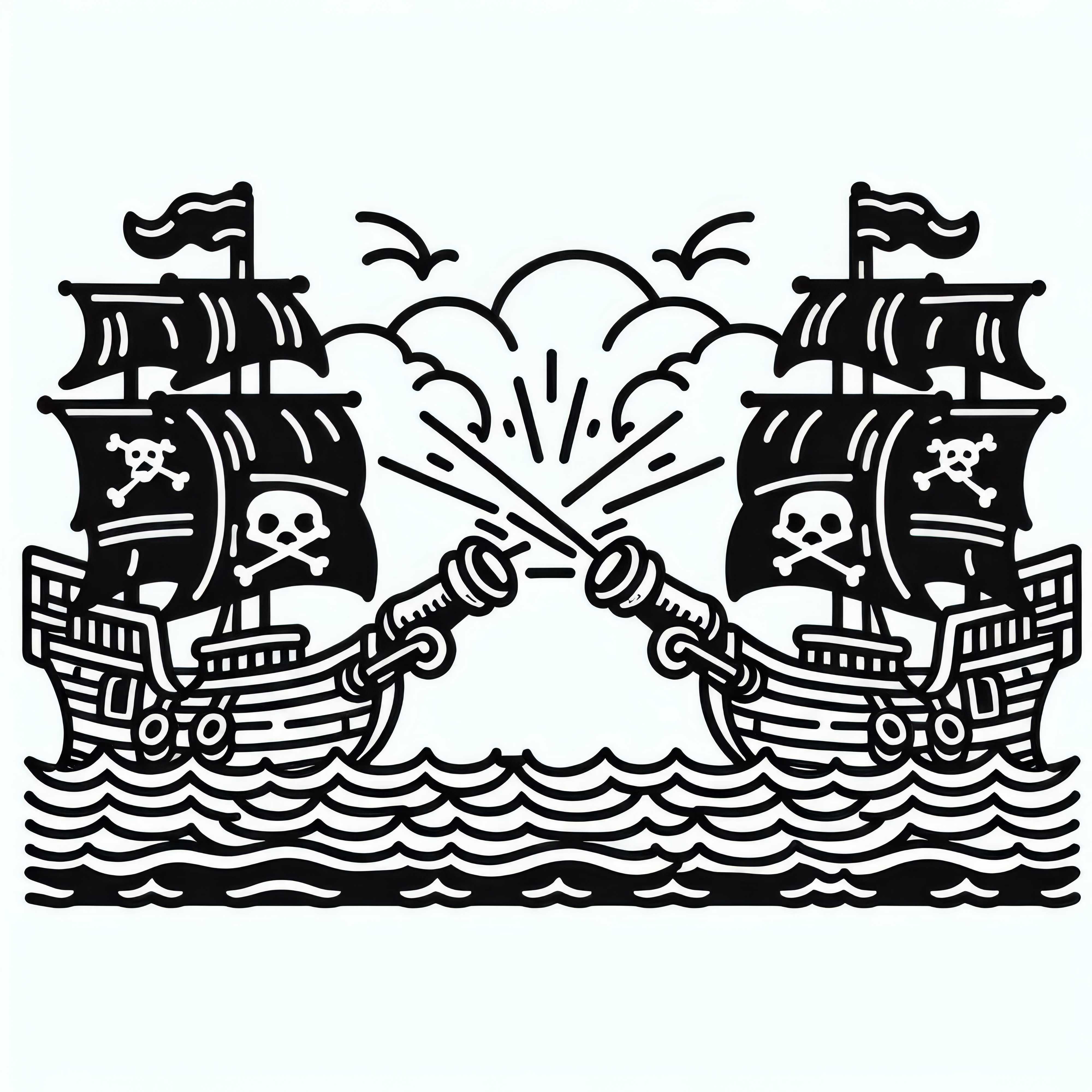 Zwei Piratenschiffe liefern sich ein Kanonenduell – Malvorlage gratis