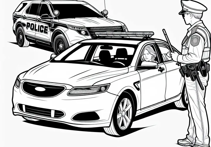 Police control with patrol car coloring page free