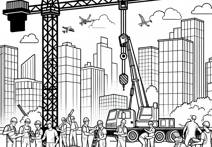 Excavator and construction worker coloring page free