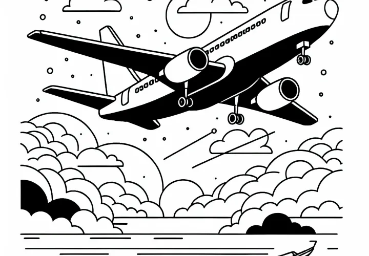 Download airplane in flight as a coloring template for free