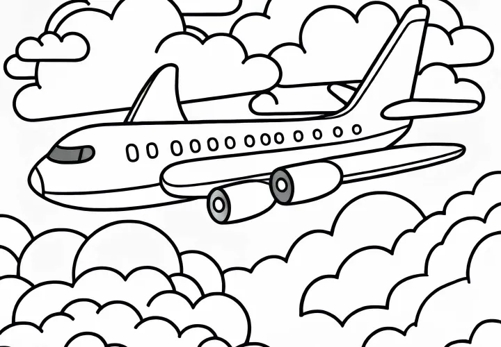 Airplane in the Clouds - Free Coloring Page