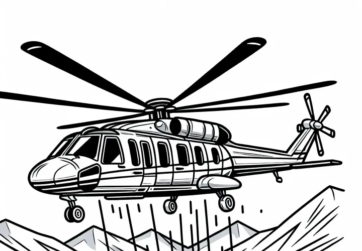Helicopter over water – free coloring page