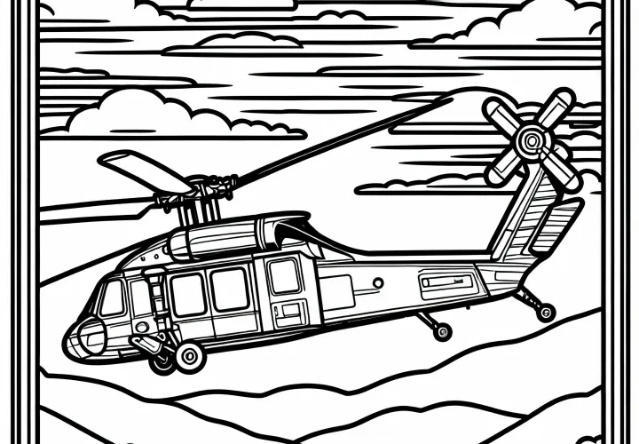 Helicopter in the air – free coloring page