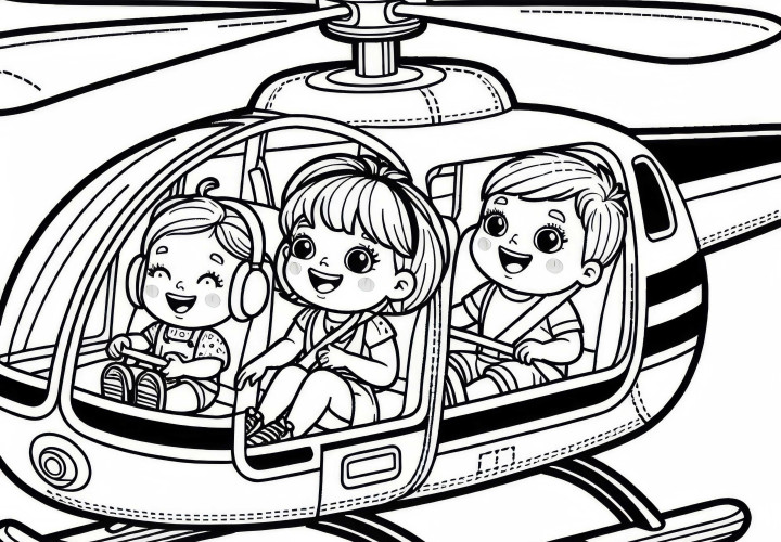 Hubschrauber mit Kindern – Ausmalbild gratis Hubschrauber mit Kindern – Ausmalbild gratis