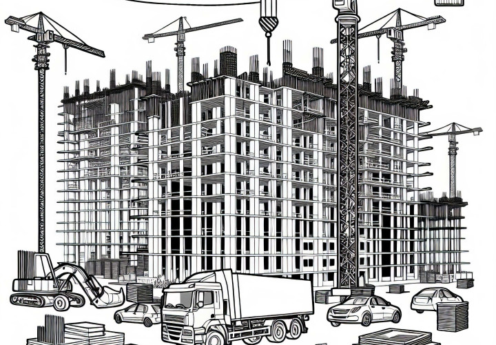 Kran auf Baustelle für Hochhaus – Ausmalbild kostenlos Kran auf Baustelle für Hochhaus – Ausmalbild kostenlos
